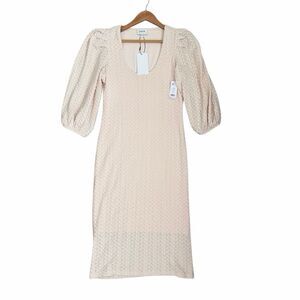Joie Mia Puff Sleeve Lace Knit Midi Dress Cream Medium NWT